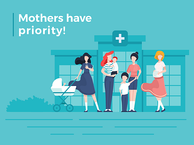 Mothers have priority apple blue design hospital illustration kids mothers priority simple turqoise vector