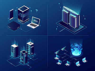 Isometric Illustrations blue building clean elements illustration simple tech design vector