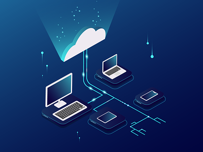 Moved to cloud apple blue clean cloud design device devices elements glowing illustration isometric simple vector