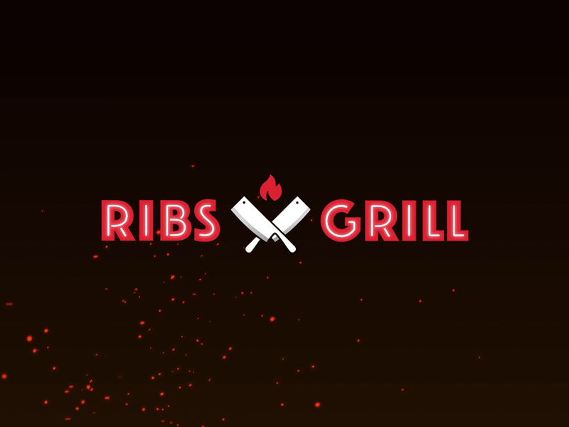 Ribs Grill branding clean design fast food food food logo grill heat logo animation logo design neon neon lights particles rebranding ribs