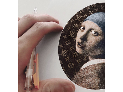 Meisje met de parel handmade inchiostro ink inkpen luisvuitton lv pearl pointillisme portrait puntinismo traditional vermeer