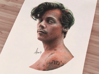 Portrait of Harry Styles grunge handmade harry styles ink art ink drawing one direction pointilism pointillism portrait traditional vintage