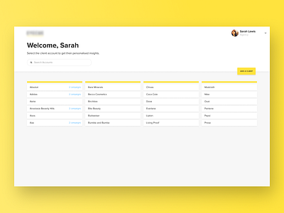 Client Selection for Social Media Campaign analytics app dashboard design minimal ui ux web