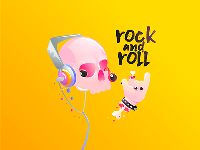 Rock and roll bone die eye flat gradient hand headphone illustration music rock skull vector