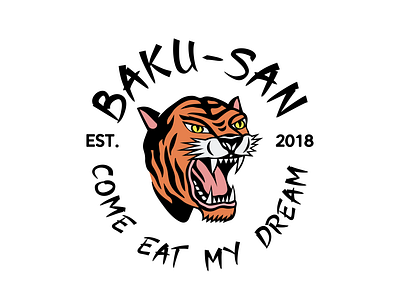 Baku-san Logo flash tattoo japanese script tiger