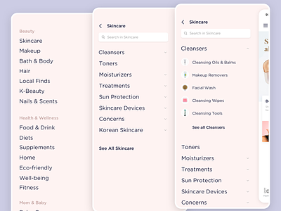 E-commerce Navigation drawer ecommerce list menu navigation sidebar toggle ui