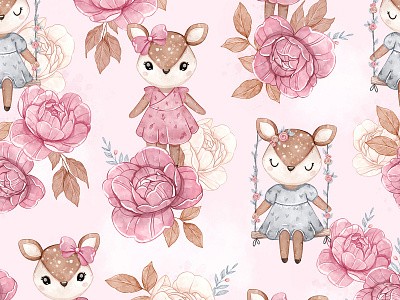 Deer Peonies - pattern design