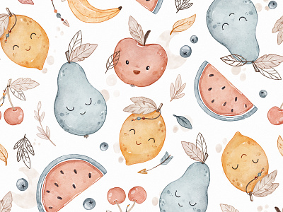 Boho Fruits - watercolor pattern design