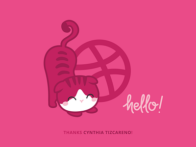 Hello Dribbble! cat character cute debut dribbble flat hello illustrator ipad vector