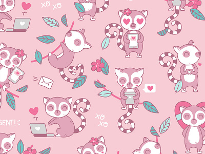 L'emur animals digital hipster lamour lemur love pattern surface textile