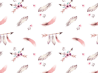 Bohoo - feathers - coordinate pattern arrow aztec boho feathers flowers pattern design repeat textile watercolor
