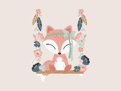 Bohemian Friends - Fox autumn bohemian boho floral flowers fox girl nursery pattern design wild woodland