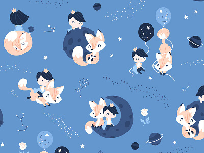 The Little Prince - pattern design boy fox illustration little prince pattern design pattern illustration petit prince space textile textile design vector art vector pattern
