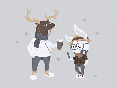 Hipster Woodland bunny children coffee deer hipster pattern design textile vector illustration woodland