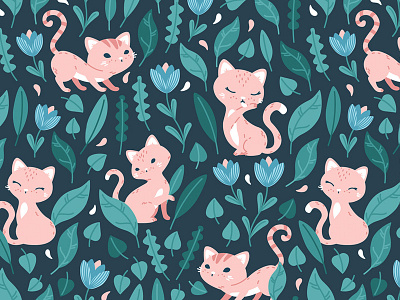 Oh, hello cats! Textile pattern design cat cats children nursery pattern pattern design textile vector vector animals vector illustration