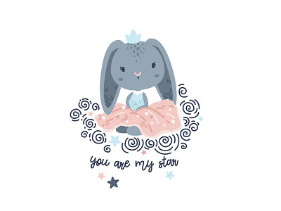 You Are My Star bunny bunny illustration children illustration girl illustration nursery nursery decor pattern design scandinavian illustration textile pattern