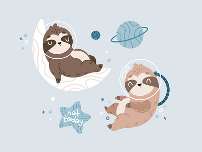 Space Sloth - not today animals children funny illustration nursery pattern design planets sloth space