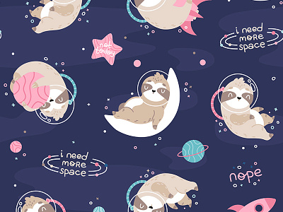 Space Sloth - not today - pattern navy character children illustration nursery pattern pattern design sloth space textile