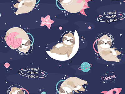 Space Sloth - not today - pattern navy by Ewa Brzozowska on Dribbble