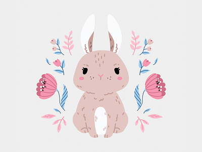 Bunny adorable animal bunny children cute floral flowers kawaii kids pink scandi