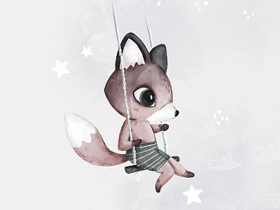 Living Fantasy Fox animal animal illustration animals character children cute fox stars swing watercollor