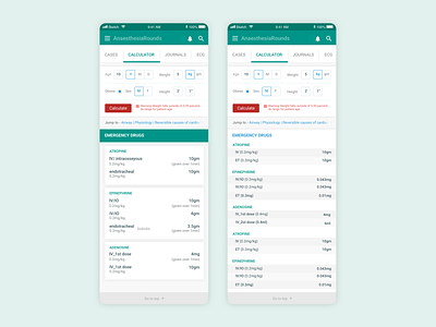 anesthesia rounds calculator app design clean medical minimal mobile ui ux