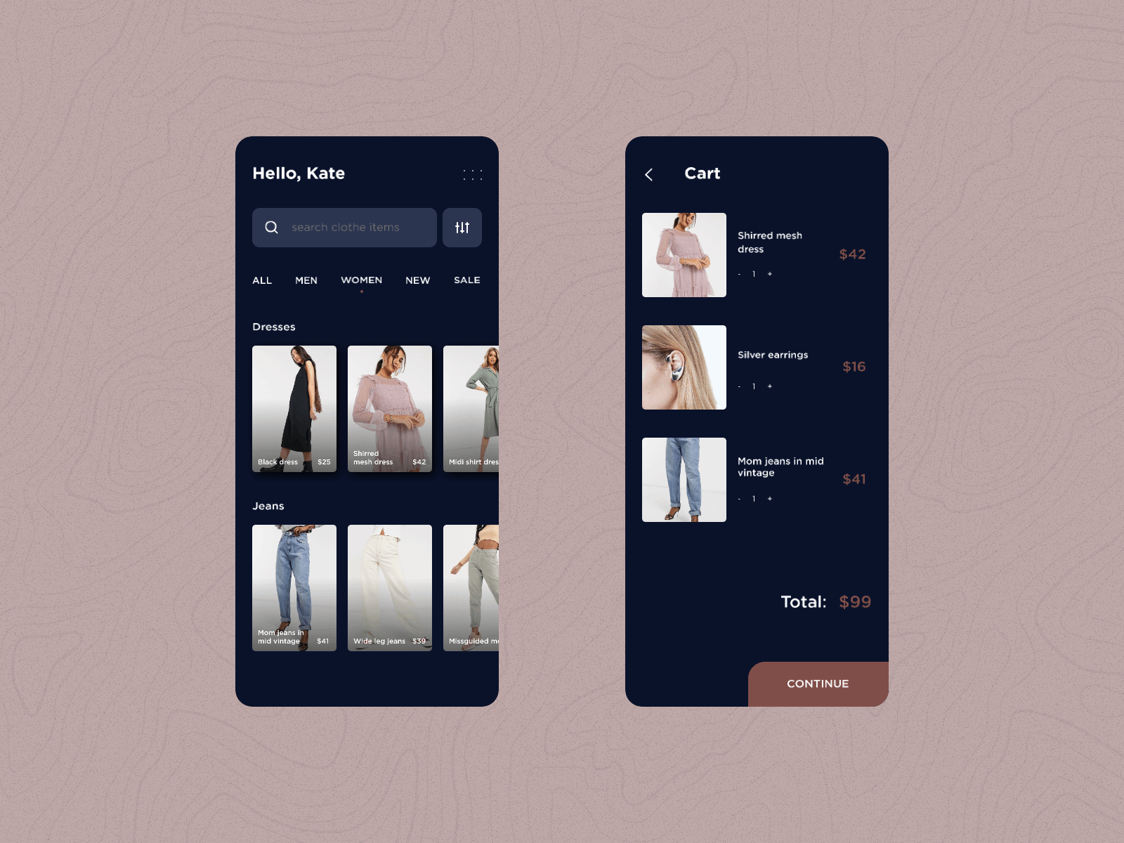 Clothes Shop App app app designer app menu cart close ecommerce menu shop shopping app shopping cart ui design