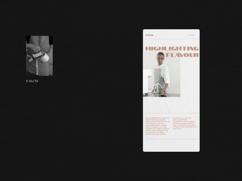 Co/M. About page - mobile concept about page about us coffee shopp minimalistic mobile motion design transition trending ui design