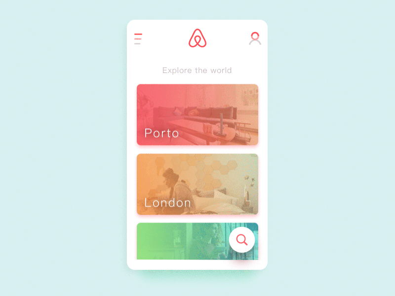 UI animation airbnb animation color icon journey red search shadow shenq ui