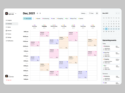 Timetable for sport app concept erp management schedule sport system timetable ui web