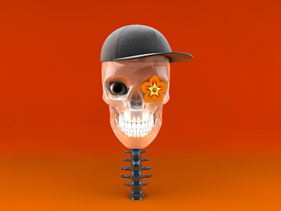 DoucheBag Skull bones cinema4d douchebag flower glass gloss gradient haloween hat orange render skull