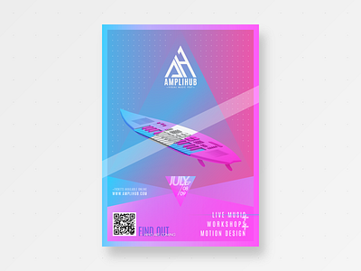 AMPLIHUB | Poster for Live Music 2d 3d brand branding colorful design festival gradient keyboards music poster posterdesign surf surf board