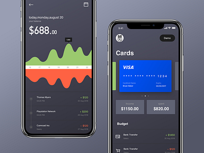 Financial-Card app black card chart date financial ui visa