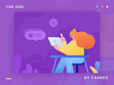 Girl studying hard design flat illustration ui web website