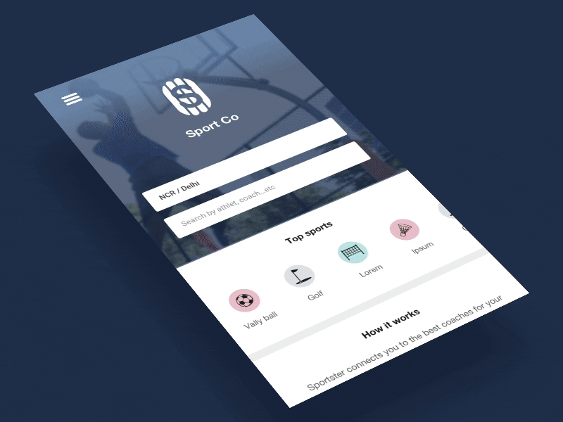 Sport Co | Find Coach App UxD & UI Design app design branding design process home page design interaction interaction design interface ios ui user flow ux ux research
