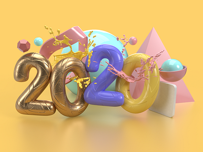 Happy 2020 adobe dimension artwork