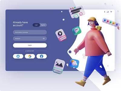 Switch button application character dribble girl login login page mobile page register ui ui design ux