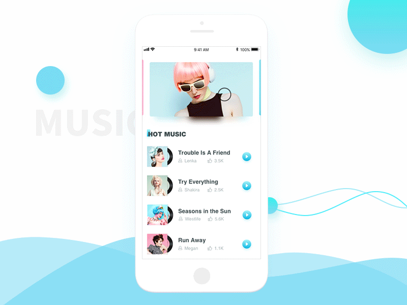 Music App app blue music ui ux