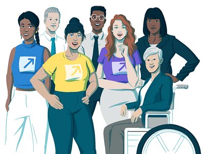 Advocacy solutions page header advocates brand digital diverse diversity drawing editorial illustration men portrait wheelchair women