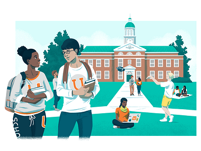 Higher Ed Industry Solutions Page Header campus college editorial illustration higher education highered illustration illustration digital people tech university