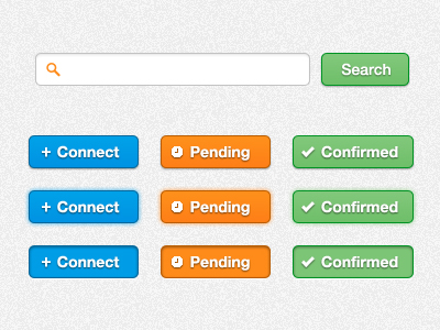 UI Buttons sample for Merge Web App Project blue buttons colors confirmed connect green orange search search bar ui web