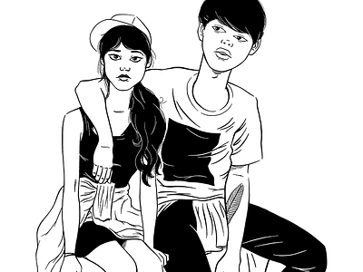 Street Fashion - South Korea Edition black and white comic couple fashion illustration man portrait street style woman