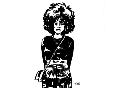 Pitchfork Music Fest-goer, ink on paper sketch afro bw doodle fashion ink purse sketch skirt style woman