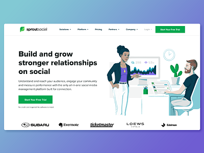 Sprout Social Homepage | Fall 2018 cactus digital diversity drawing editorial illustration illustration ilustrator office people photoshop plants portrait webdesign website woman