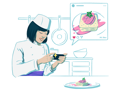 Social Management Solutions Page Illustration #2 chef chef hat digital drawing illustration instagram iphone kitchen kitchenware socialmedia web woman