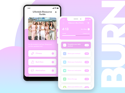 Gamification for BURN: Rebecca Louise Fitness mobile app android app fitness gamification ios mobile ui ux