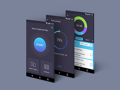 DoubleFind android application contacts design duplicates find duplicates folders mobile app scanning ui ux