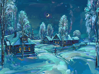 Night christmas moon night snow snow drifts village vodka winter