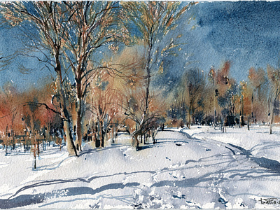 20200212 Snow 19x28 artbatdiversion drawing landscape landscapepainting painting snow watercolor watercolour winter wip