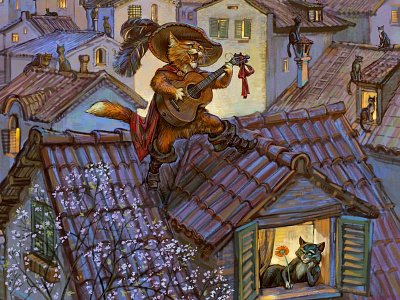 Evening serenade cat caterwauling evening guitar love march puss in boots roof serenade sing song spring
